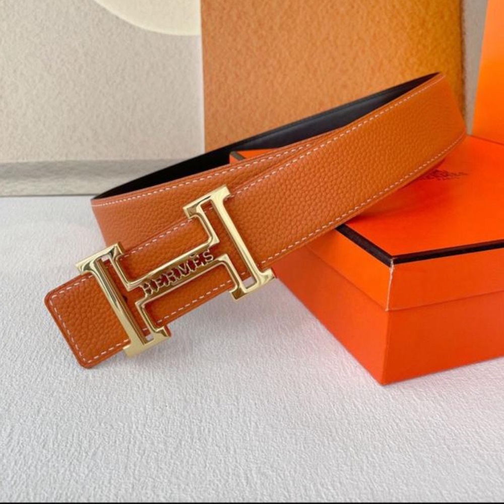 Hermes Reversible Black/Orange Script Belt